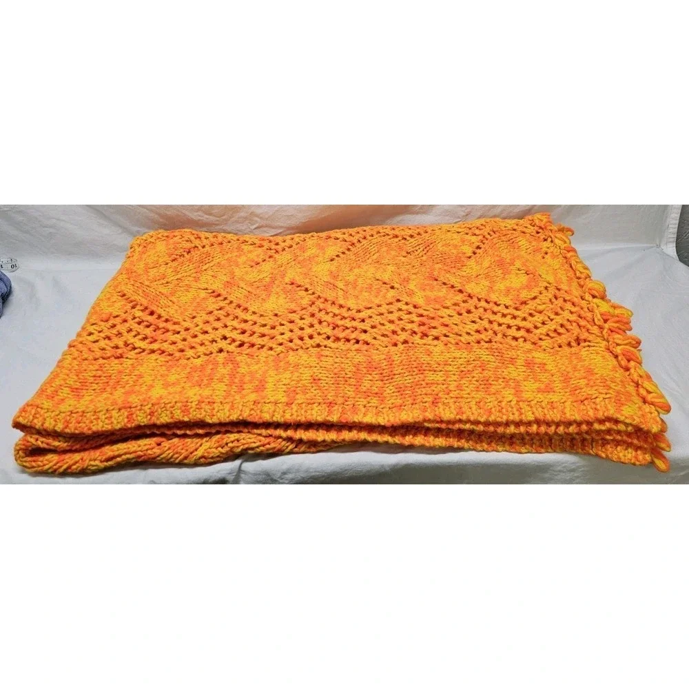 Vintage Large Colorful Crocheted Afghan Blanket Throw 65x29 Handwoven Grannycore